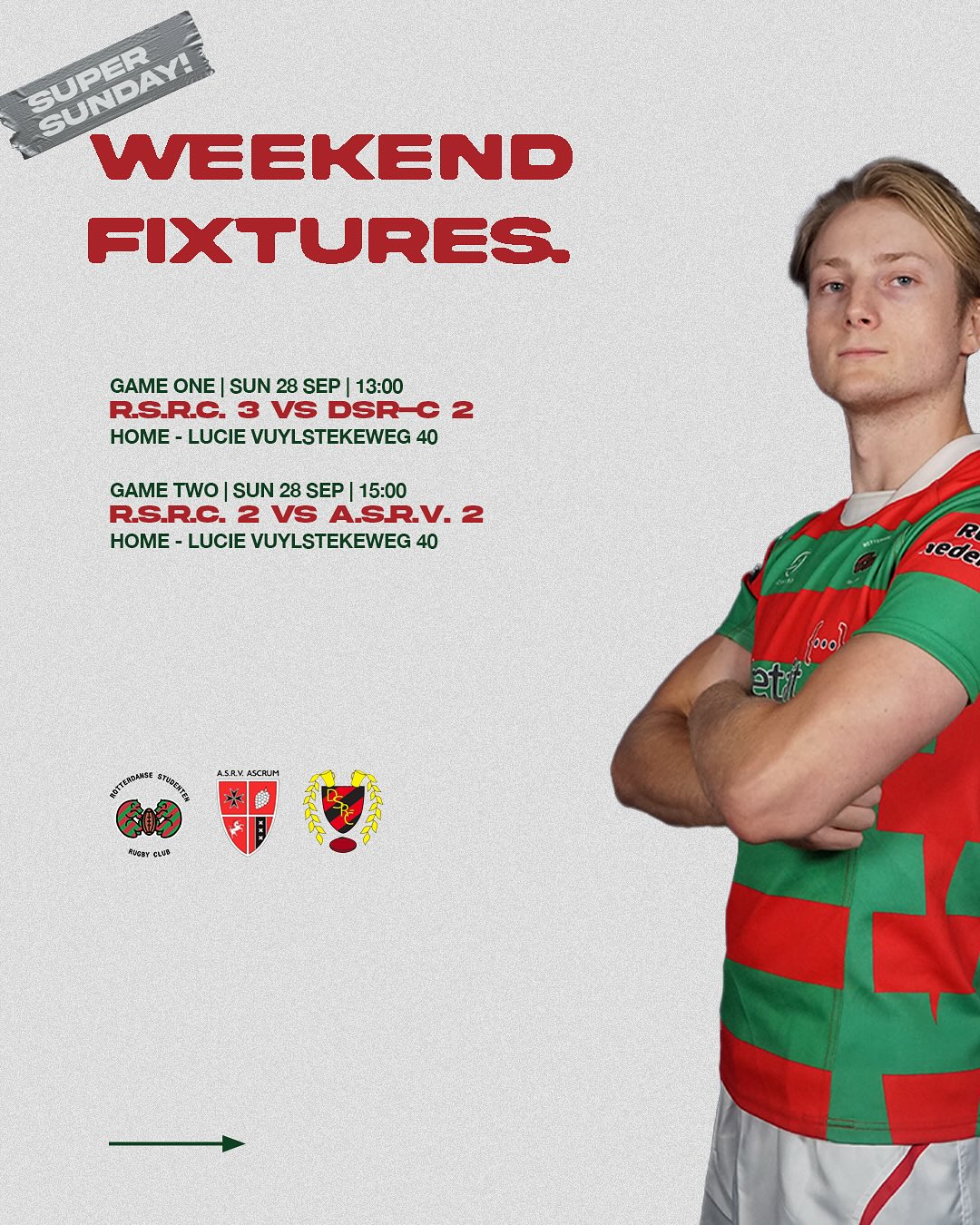 This weekend we wil have a mini-Super-Sunday at the Bears Cave. Both the seconds and thirds will be playing at home against other student teams. It is bound to be a great rugby Sunday, with an even greater third half!!❤️💚🏉
•
•
•
#RSRC #Rugby #bier #Studenten #studentrugby #rotterdamsestudenten #rugbynederland #nsrb #supersunday