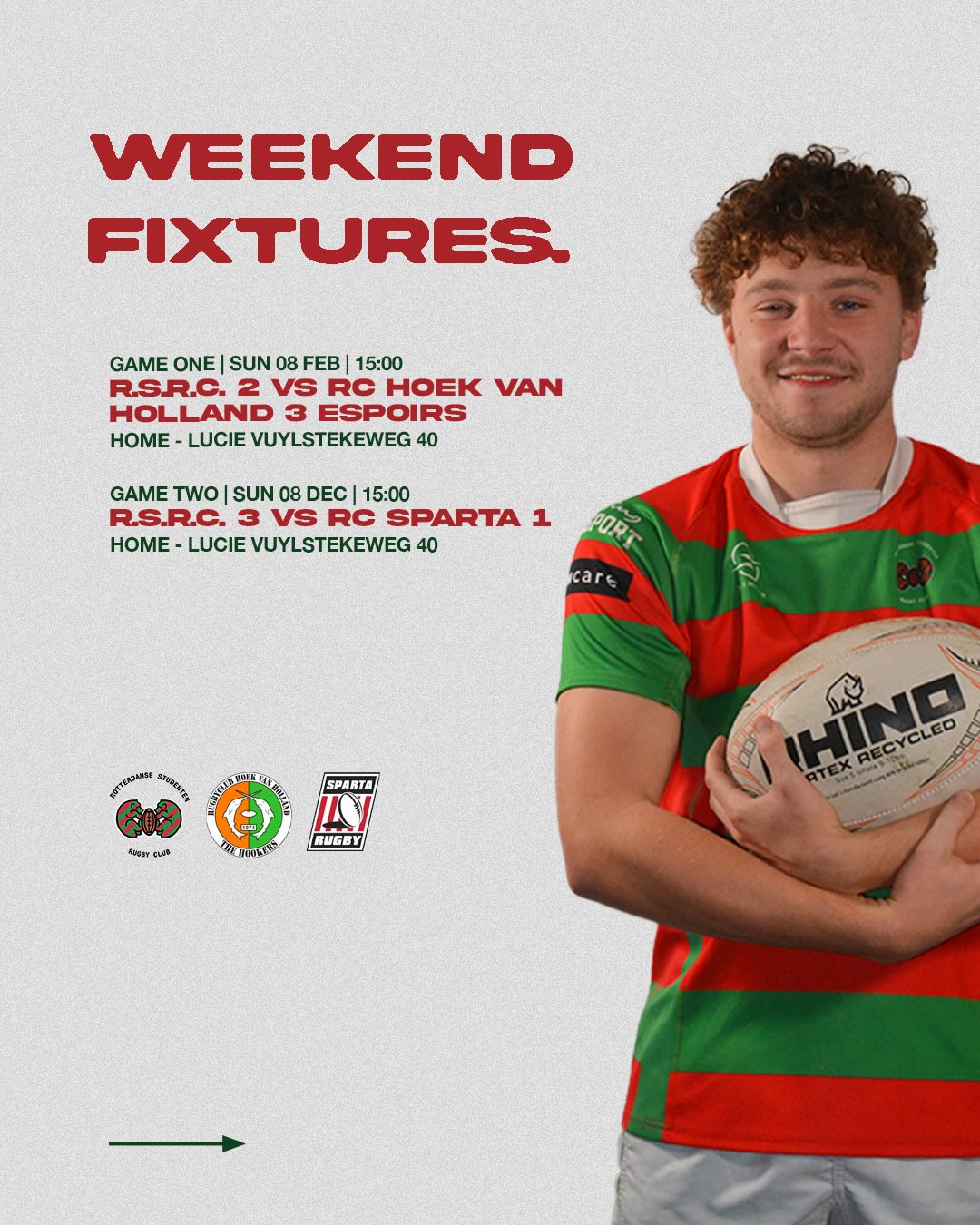 2 and 3XV playing at home tomorrow!! 3XV will be playing at 13:00 and 2XV at 15:00❤️💚🍻
•
•
•
#rugby #rotterdam #studentenrugby #rsrc #bier