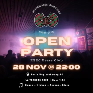 Friday,  November 28th, The RSRC is opening its doors once more for an Open Party! Classic student rugby party, no rules, just good tunes, partying your heads off and ice cold beer/bozu! Doors open at 22:00 and beer is only €1,75! Get your ticket now via the linktree in the bio❤️💚🏉
•
•
•
#RSRC #bier #Studenten #studentenfeest #openparty #openfeest #erasmus #erasmussport #erasmusuniversiteit #rugbyparty #Rugby #studentrugby #nsrb #bozu