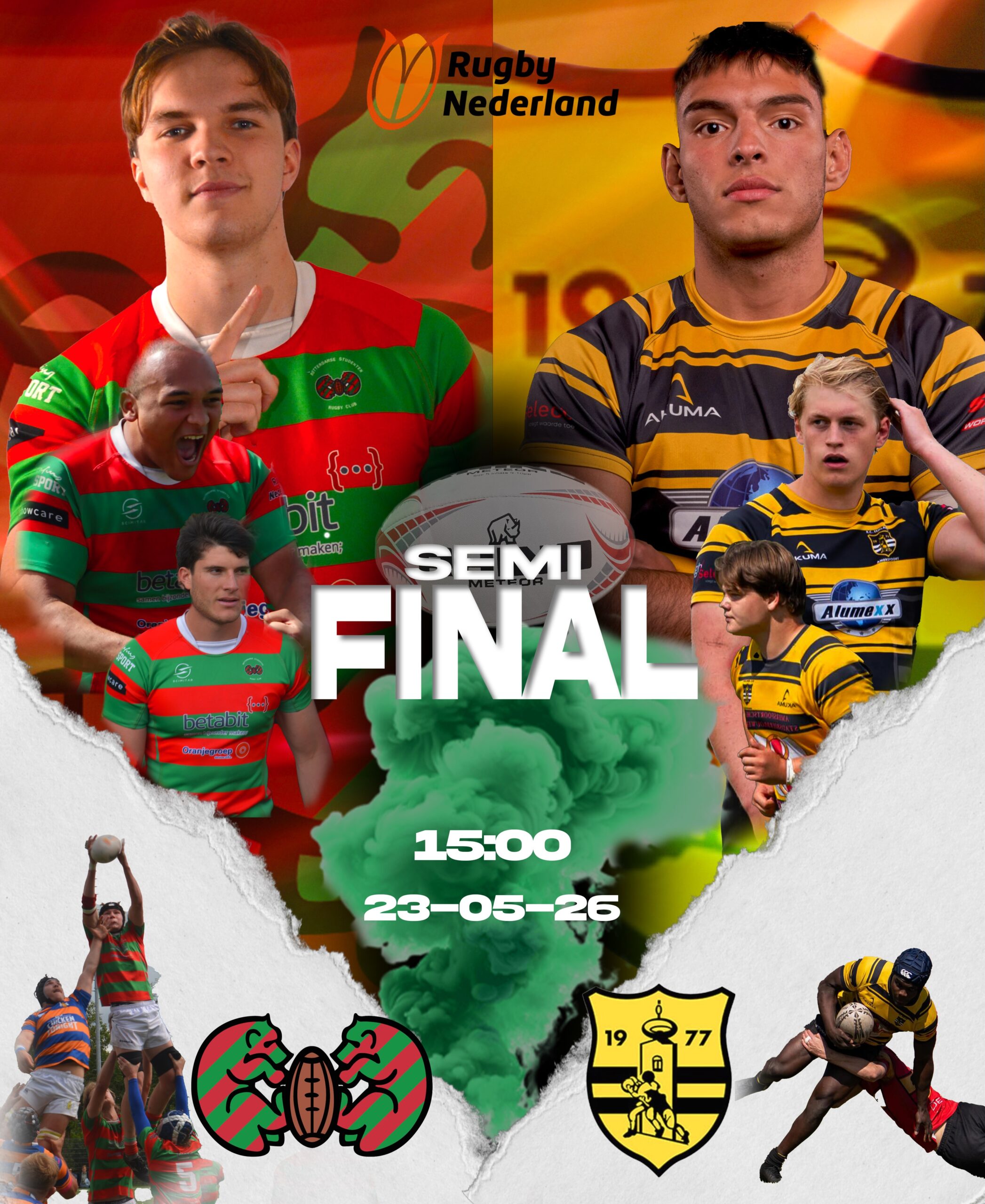 This Saturday, Future Klasse Semi-final
Come out to Amersfoort and witness it live
RSRC 1XV vs RC Eemland H2
📅 Saturday May 23rd
⏰ KO: 15:00
📍 Sportpark De Bokkeduinen, Amersfoort
#rugby #studentenrugby #futureklasse #semifinal