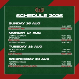 EUREKA WEEK 2026 IS ALMOST HERE!

Here is de official schedule of RSRC. For more info click the link in our bio.

Don’t forget to get your RSRC x NEVER LESS open party tickets. It’s the biggest sport association party of the year!