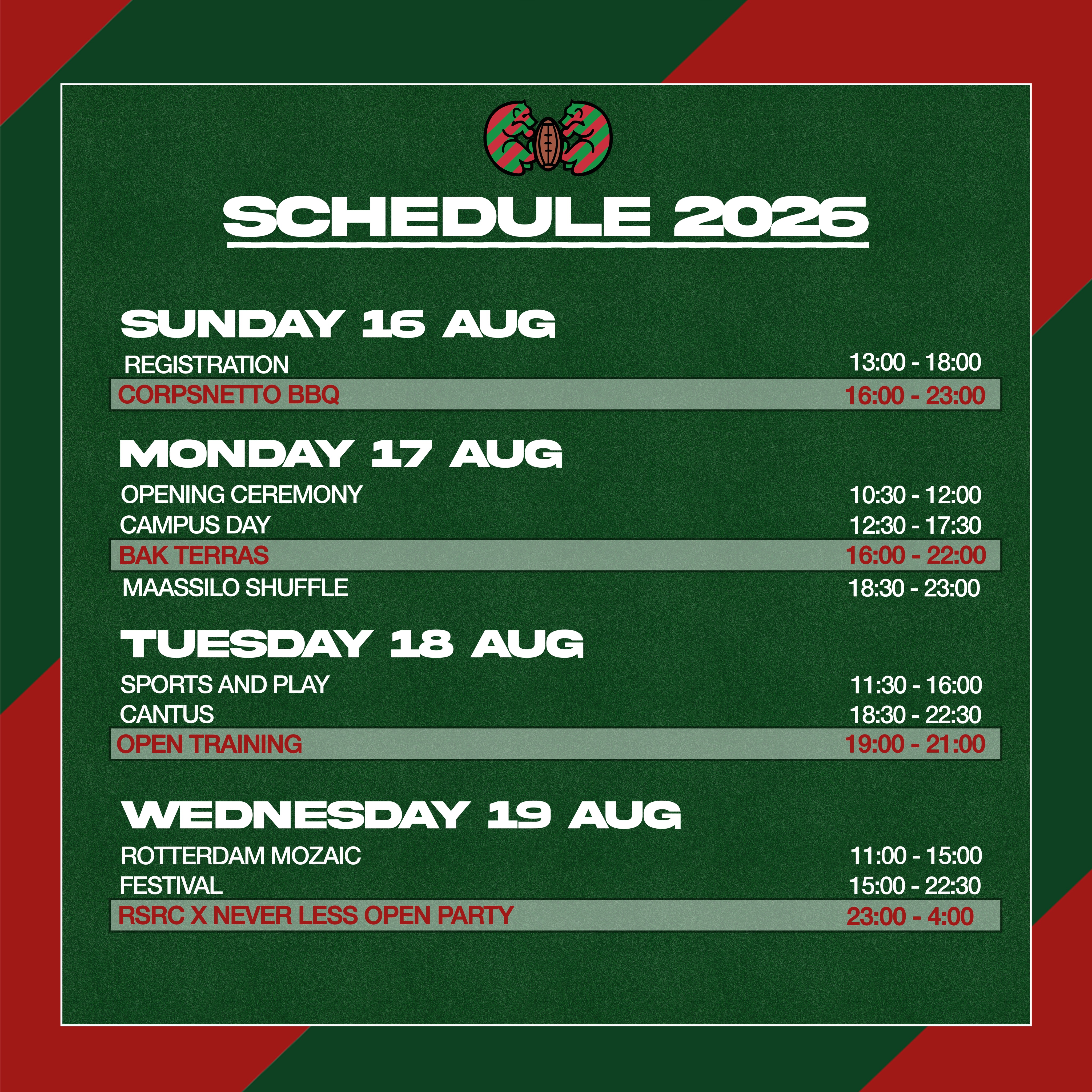 EUREKA WEEK 2026 IS ALMOST HERE!

Here is de official schedule of RSRC. For more info click the link in our bio.

Don’t forget to get your RSRC x NEVER LESS open party tickets. It’s the biggest sport association party of the year!