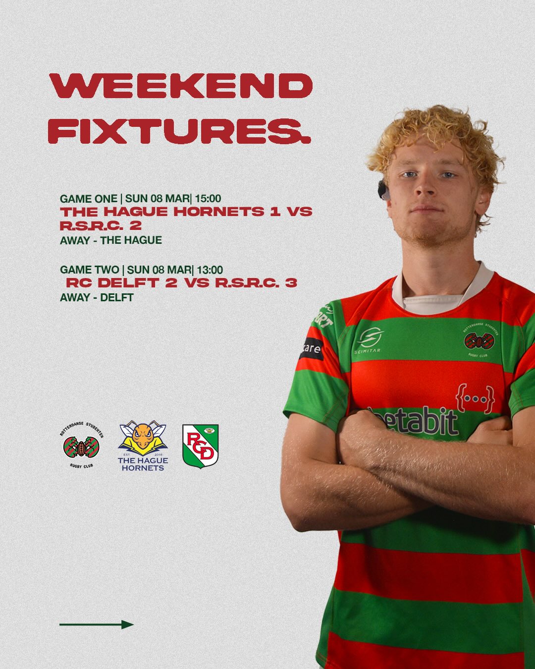 2 and 3 XV will be playing this Sunday. Against hornets and delft!❤️💚🏉
